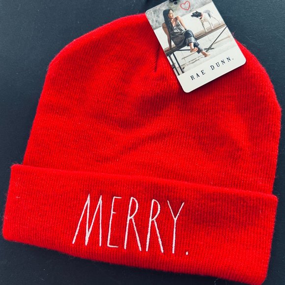 RAE DUNN "Merry" Red Knit Beanie/HAT - Picture 1 of 3